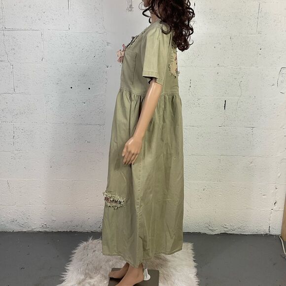 Sunbelt Vintage 80’s Green Patchwork Button Front Short Sleeve Maxi Dress S - Picture 4 of 7